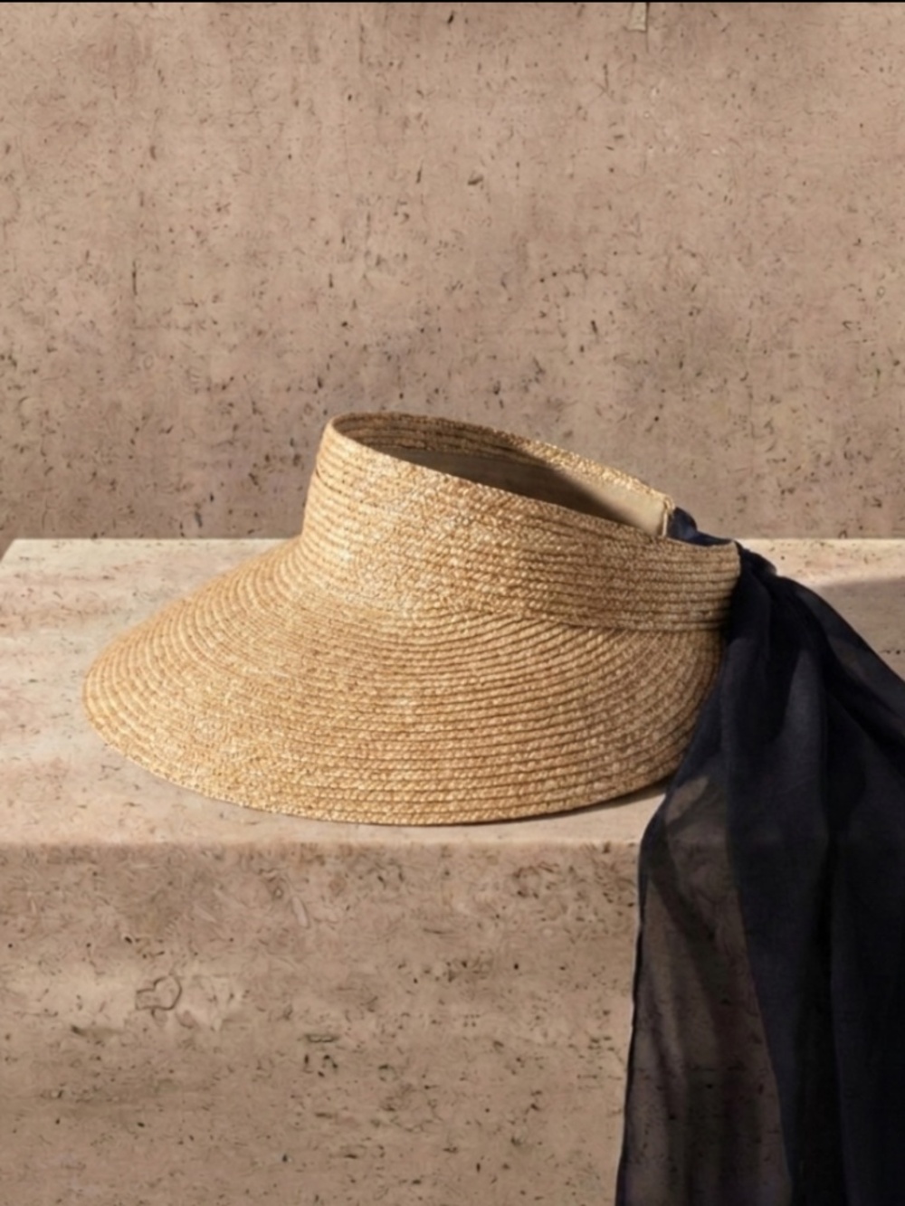 Janessa Leoné Straw Visor with Black Scarf Detail – One Size